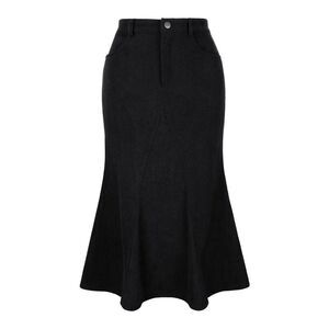 Women's Corduroy Skirts Stretchy Midi Mermaid Skirt with Pockets Black